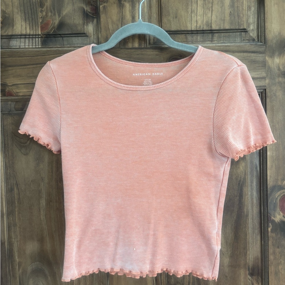 American Eagle Outfitters Pink Ribbed Crop Tee